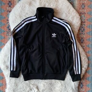 Adidas Original kids black white track jacket zip up lightweight three stripe XS